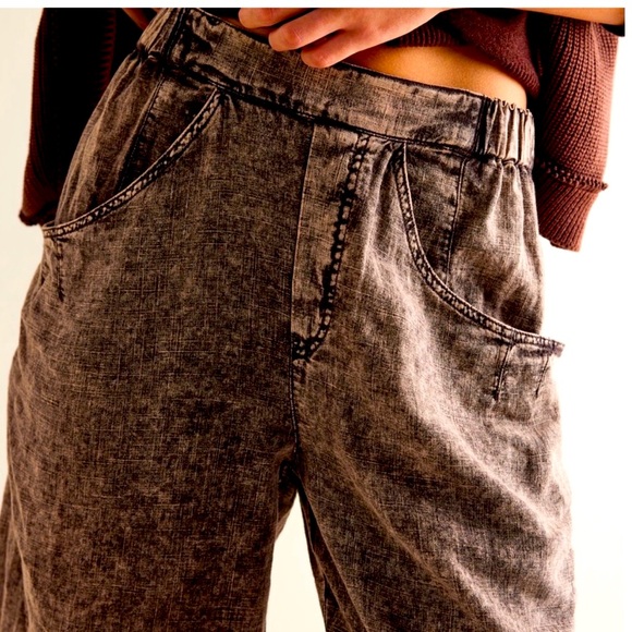 NWOT Free People High Road pull on barrel pants walnut linen blend medium - Picture 4 of 7